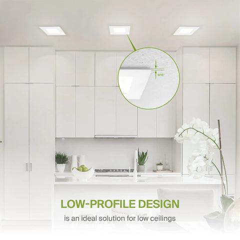 Six Pack 6 Inch LED Square Recessed Lights With Five Color Temperatures 2700K To 5000K CRI90 Plus 15W kitchen installation