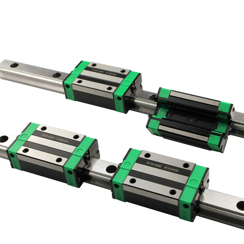 Two Pack HGR15 300mm Linear Guide Rails With Four HGH15CA Carriage Blocks CNC Kit For DIY Routers Lathes And Milling Machines Smooth Low Noise High Rigidity For Precise Motion, 300mm steel rails with green HGH15CA blocks