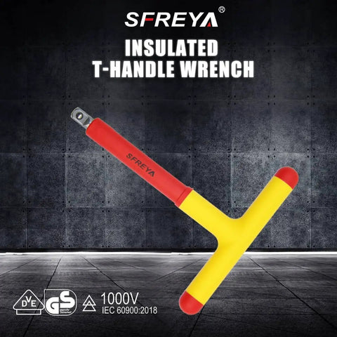 Pro Grade Vde Insulated T Handle Socket Wrench Built Ridiculously Tough For Licensed Electricians Rated Solid 1000 Volts Ac yellow and red insulated handle