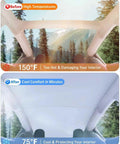LOWEEY Juniper sunshade for Tesla Model Y, black UPF200+, foldable with storage bag, installed on panoramic roof.