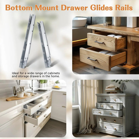1 Pair 21 Inch Undermount Drawer Slides With Full Extension Hidden Rails Soft Close Bottom Mount in kitchen and bedroom cabinets