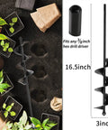3x16.5 inch drill bit in use with potting soil, showing 4 Pack Garden Auger Drill Bits Set For Post Holes And Planting Bulbs And Trees