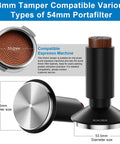 2-In-1 Espresso Tamper And Magnetic WDT Tool with 53mm spring-loaded base, anodized aluminum handle, and corrugated base design