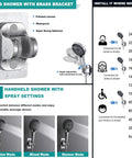 10 Inch Rainfall Shower Head With Handheld Combo, polished chrome with spray settings, height adjustable extension arm diagram