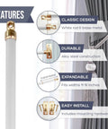 White Swivel Sash Curtain Rods With Brass Ends, Set Of 4 Adjustable 11 To 19 Inches Easy Install Metal Rods Features List