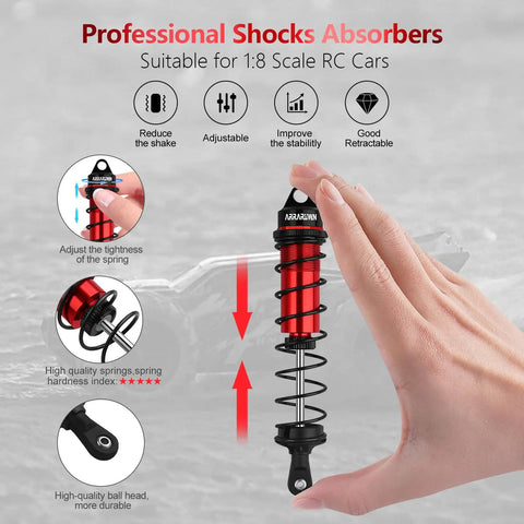 Heavy Duty Adjustable Front 110mm And Rear 130mm RC Shock Absorber Set for 1/8 Scale Buggies and Truggies demonstration