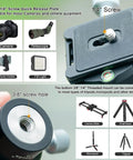 Heavy Duty Tripod Leveling Base Camera Leveler Featuring Arca Swiss Half Ball Mount with 1/4" screw for various equipment.