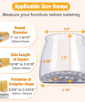 Diagram showing applicable size range for Upgraded 24 Pack Silicone Chair Leg Caps With Felt Pads, fits 1-1.3 inch round and square feet.