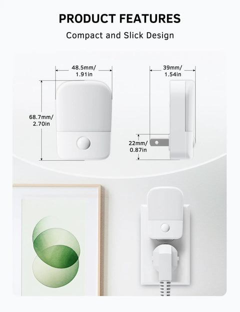Two Pack Plug In Night Light With Dusk To Dawn Sensor Auto On Off 3000K Soft Warm Glow 30 And 60LM Adjustable Brightness Easy On The Eyes For Kids Hallways Bedrooms Bathrooms And Kitchens