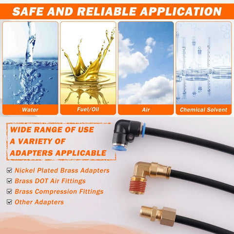 Beefed Up Air Line Kit For Air Spring Bag Suspension With Fittings, 30 Ft PA Hose, One Quarter Inch NPT DOT Air Fittings details