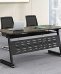 Heavy Duty Folding Training Table With Lockable Caster Wheels And Quick Flip Top Surface Ideal For Busy Offices tabletop with laptop and chairs