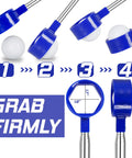 Usage steps of Telescopic 9 Foot Golf Ball Retriever With Stainless Steel Shaft And Unbreakable Nylon Head showing grabbing process.