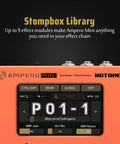 Ampero Mini MP-50 Guitar and Bass Amp Modeling Console With IR Cabinets detail of stompbox library display in orange