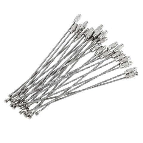 Stainless Steel Wire Key Ring Cables 25 Pack, 4.6 Inch Loops For Travel Luggage Tags, Keys, Dog Tags, And Hanging Key Rings, Heavy Duty Braided Wire