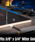 Crosscut Table Saw Sled Kit For Precise Woodworking Cuts With Aluminum Fence MDF Base Pro Grade Miter Bar Flip Stop Hold Down Clamp Wear Strips And Hardware Ready For Fast Accurate Results showing miter slot fitting.
