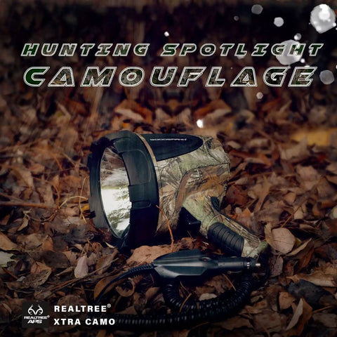 RealTree Xtra Camouflage 12 Volt 1500 Lumen Spotlight for Hunting and Boating with leaves background