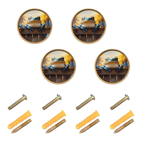 Gold Cabinet Knobs 4 Pack Set For Drawers And Cabinets Frog Fence Sunflower Round Pulls Durable Acrylic Zinc Alloy Hardware