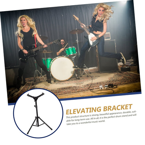 Straight Up Adjustable Height Alloy Snare Stand With Folding Practice Pad Rack Rock Solid Secure Mount Black Home Music Gear Chill Vibe For Easy Daily Drum Practice Sessions with elevating bracket in a lively music performance.