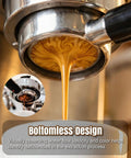 54mm Bottomless Portafilter for Barista Express and Breville Espresso Machines BES870XL BES840XL BES878 BES880BSS BES881BSS BES450BSS and More Pro Level Shot Quality Cleaner Flow Easy Dial In for Home Baristas chrome portafilter pulling espresso