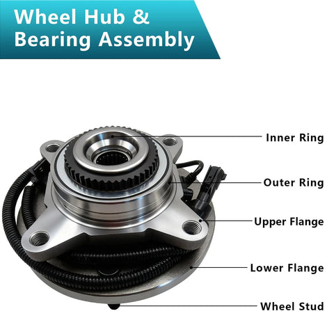 Front Wheel Bearing Hub Assembly 515119 For 2009 2010 Ford F-150 4WD 2 Pack Front Left And Right, 6 Bolts, ABS Sensor, 4 Bolt Square Flange