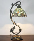 Sea Blue Tiffany Style Dragonfly Stained Glass Desk Lamp With Metal Leaf Base Reading Light For Bedside And Home Office 8x10x21 Inch UL Listed Easy On Off Cord Switch Cozy Decorative Lighting Perfect For Small Spaces