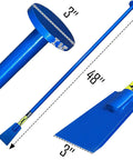 Two In One Beefy Post Hole Digging And Tamping Tool With Forty Eight Inch Dig Bar Spade Blade On One End And Round Tamper On The Other Heavy Duty Welded Steel For Fence Posts Landscaping And Gardening, showing tool dimensions and features