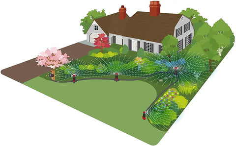 Illustration of Multi-Adjustable Flex Design Garden Sprinkler With Extension Set for DIY gardeners watering lawn and flower beds
