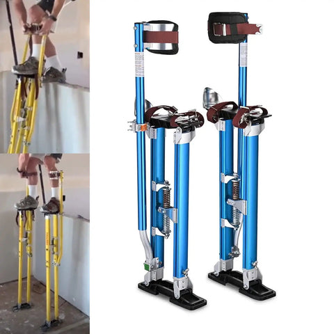 Adjustable Aluminum Drywall Stilts 24 To 40 Inch For Painting And Taping, Lightweight Painter Stilt Set in use and on display