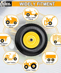 2-Pack 15x6.00-6 Flat Free Front Lawn Tractor Mower Wheels With 3 Inch Centered Hub, infographic showing fitment options