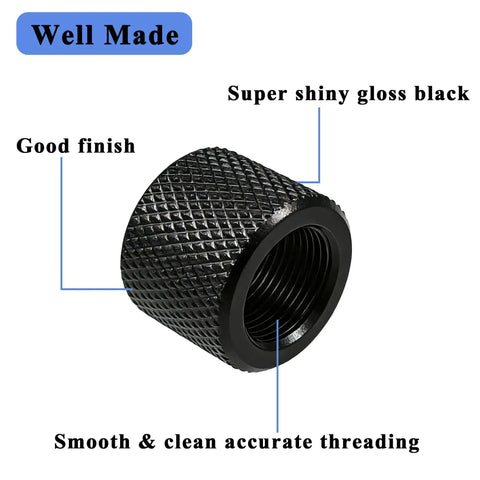 Built Tough 1/2x28 Thread Protector For Most.22LR,.223 And 5.56 Rifles, CNC Machined Steel With Black Oxide Finish, knurled grip