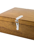 Stainless Steel Box Latches With Hook Design No Keyhole Needed Spring Loaded Toggle Clasp on wooden box corner view