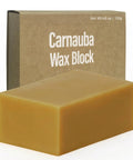 Straight Up Pure Carnauba Wax Bar For Wood Finishing 4.6 oz wax block beside a cardboard box packaging.