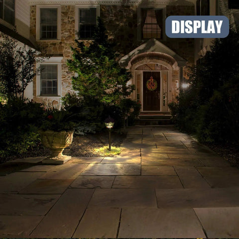 Pathway Lights 8 Pack Outdoor Low Voltage Landscape Kit With 1.5W LEDs 100 Lumen Warm White 3000K Bronze Metal Finish illuminating walkway