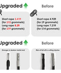 Comparison of Heavy Duty Zero Gravity Chair Replacement Cords Set Of 4 Black with upgraded and before lengths and metal tips.