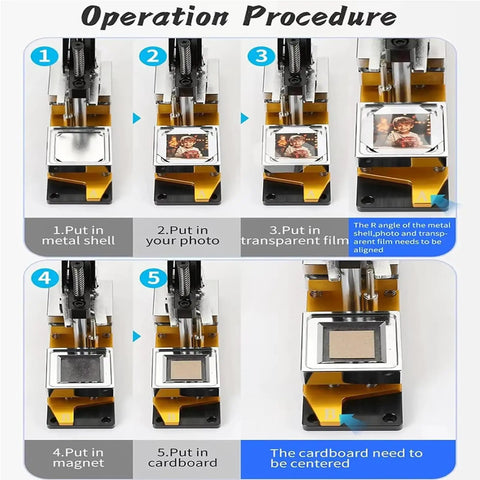DIY Fridge Magnet Making Kit 2x2 And 2.5x2.5 Inch Square Magnet Press operation steps guide