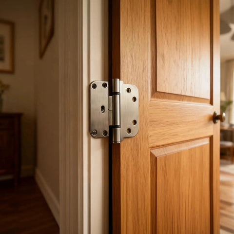 Heavy Duty 4 Inch Wood Door Hinge With Brushed Nickel Finish Round Corner Six Hole Design Adjustable Hinges For Solid Doors Secure Mounting