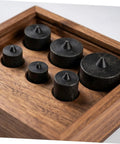 Heavy Duty Metal Shaft Protector Caps That Fit Grip-o-Matic Pullers Perfectly in a wooden holder with various sizes.