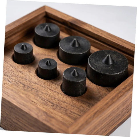 Heavy Duty Metal Shaft Protector Caps That Fit Grip-o-Matic Pullers Perfectly in a wooden holder with various sizes.