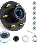 Six Lug 5.5 Inch Trailer Hub Kit For 5200 To 6000 Lb Axles Heavy Duty With 1.25 To 1.75 Inch Tapered EZ-Lube D42 Spindle Pre Lubricated