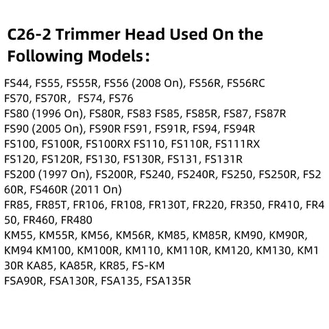 2 Pack C26-2 Dual Line Trimmer Head Replacement 4002 710 2169 for Compatible Gas String Trimmers model list display