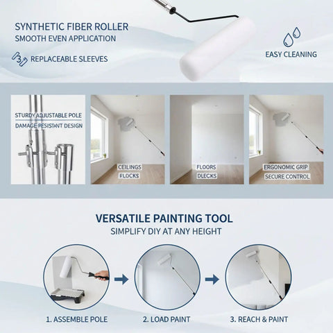 Legit Game Changer Paint Roller Kit With Extendable Stainless Steel Pole for smooth wall application, adjustable height design.