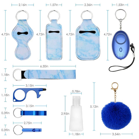 Everyday Safety Keychain Set For Women And Kids With No Touch Door Opener Personal Alarm Whistle Pom Pom And 10 Self Defense Accessories