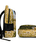 Dewy White Daisy Meadow Printed Unisex Backpack With Large Capacity For School And Travel Durable Polyester Daypack Side View