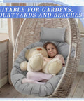 Child sitting on Gray Egg Chair Cushion Replacement For Indoor Outdoor Hanging Basket Chair 45x45 Waterproof Pad With Comfy Headrest
