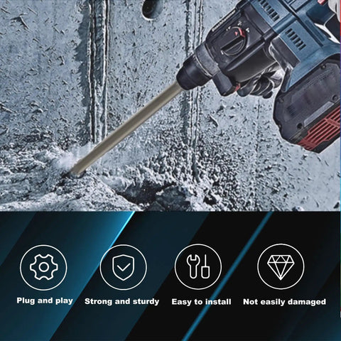 16 Inch SDS Max Hammer Drill Chisel Set With 1 Inch Flat And Point Chisels For Beefy Concrete Demolition And Tile Removal Fits All SDS Max Rotary Hammers Made From 40Cr Alloy Steel in use on concrete wall