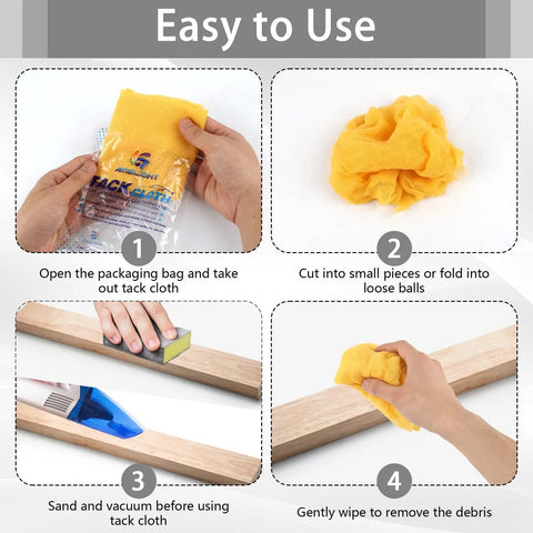 No Sweat Dust Management Tack Cloths For Woodworking And Sanding, 17 Inch Nonwoven Tack Rags shown in use for dust removal steps.