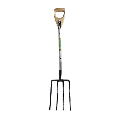 Deep Dish Banjo Plantation Fork With Solid Forged Carbon Steel Head Five Rivet Ash Handle Integral Wooden Hilt Powder Coated Head