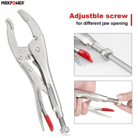 10 Inch Curved Jaw Locking Pliers Set With 2.5 Inch Opening and 65mm Max Capacity, adjustable screw for jaw opening