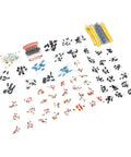 No Sweat Electronics Tinkerer Kit 1400 Piece Beginner Starter Pack showing assorted precision resistors, capacitors and diodes.