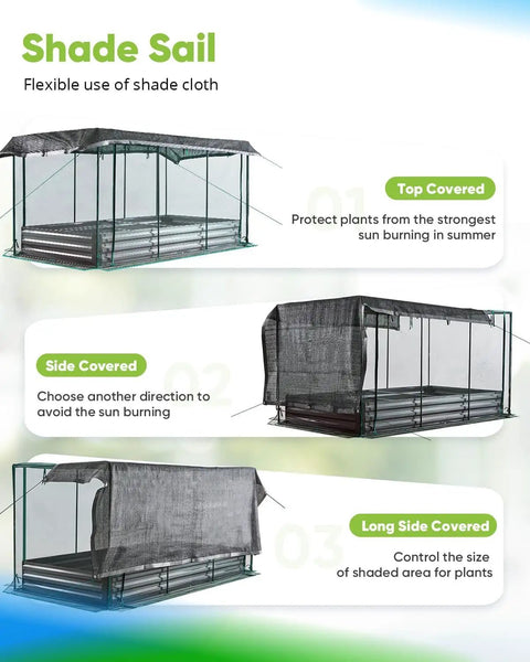 Galvanized Raised Garden Bed With Crop Cage And Protective Net Tent, Workhorse Shade Cloth Kit, Metal Planter Box For Bottomless Planting In Outdoor Backyard, Bird And Deer Protection, Includes T Nuts And Wing Nuts 8x4x4 Ft